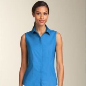 Talbots No-Iron Blue Sleeveless Button Up